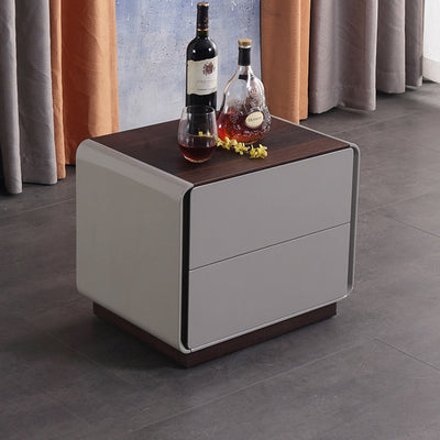 Contemporary Nordic High Gloss Bedside Table - Rounded Corners 2 Drawers Nightstand For Bedroom