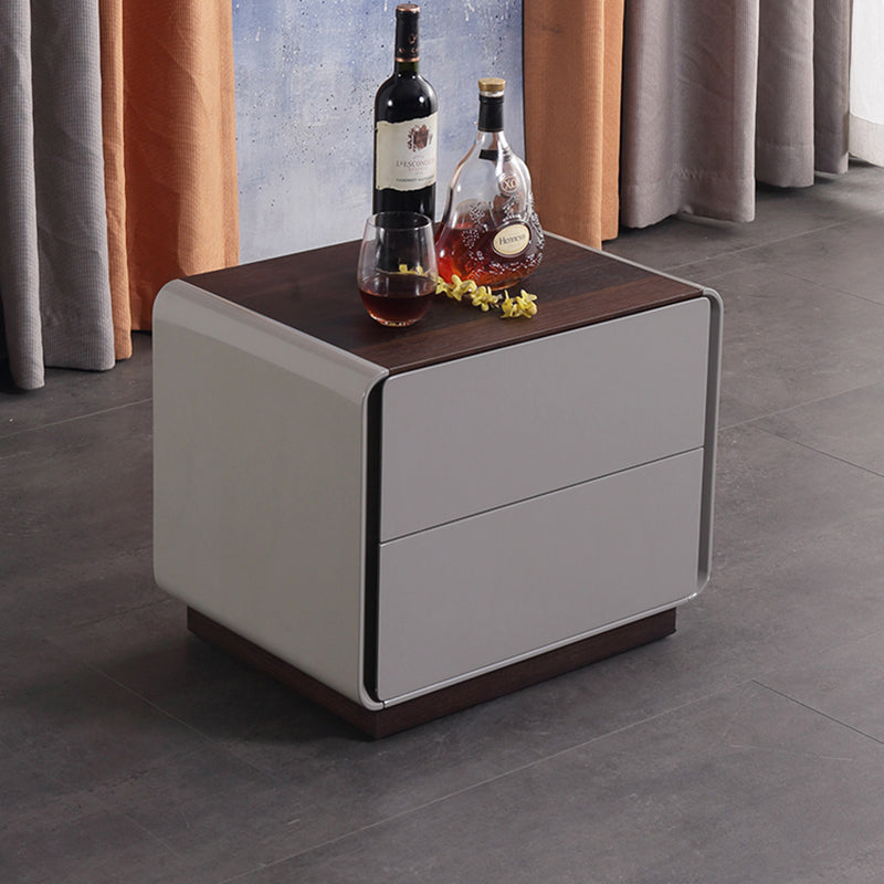 Contemporary Nordic High Gloss Bedside Table - Rounded Corners 2 Drawers Nightstand For Bedroom
