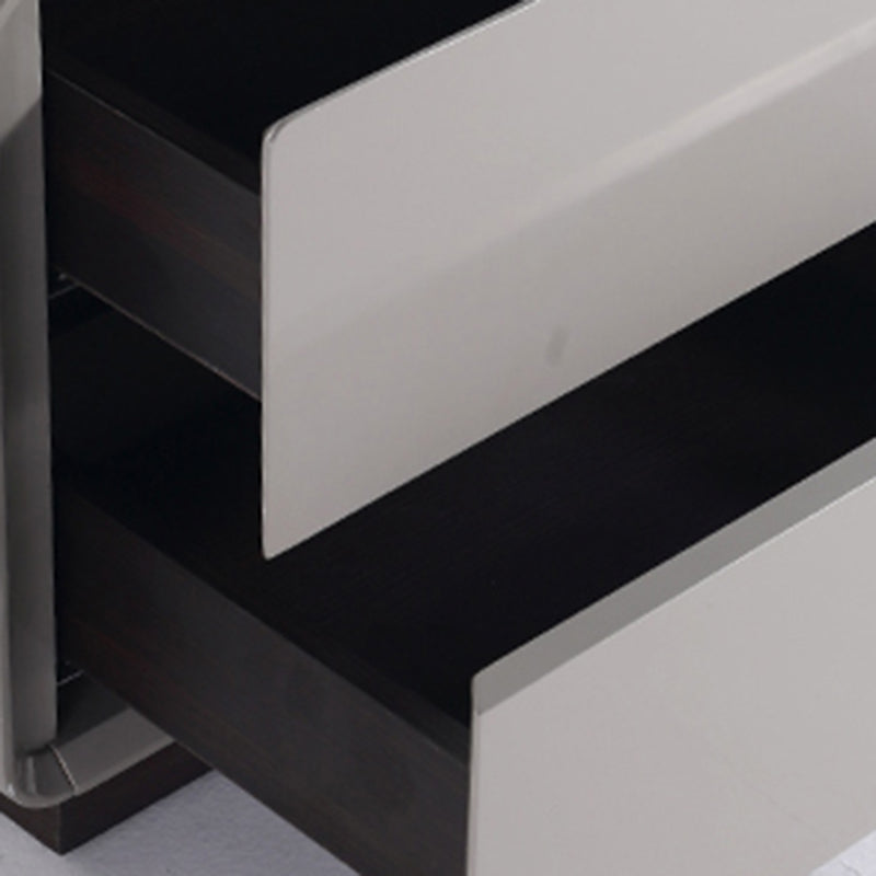 Contemporary Nordic High Gloss Bedside Table - Rounded Corners 2 Drawers Nightstand For Bedroom