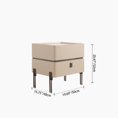 Contemporary Nordic Sintered Stone Bedside Table - 2 Drawers Alloy Legs Nightstand For Bedroom