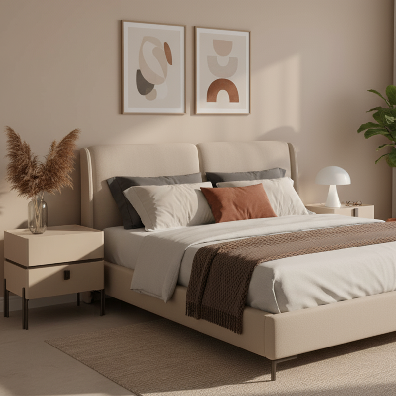 Contemporary Nordic Sintered Stone Bedside Table - 2 Drawers Alloy Legs Nightstand For Bedroom