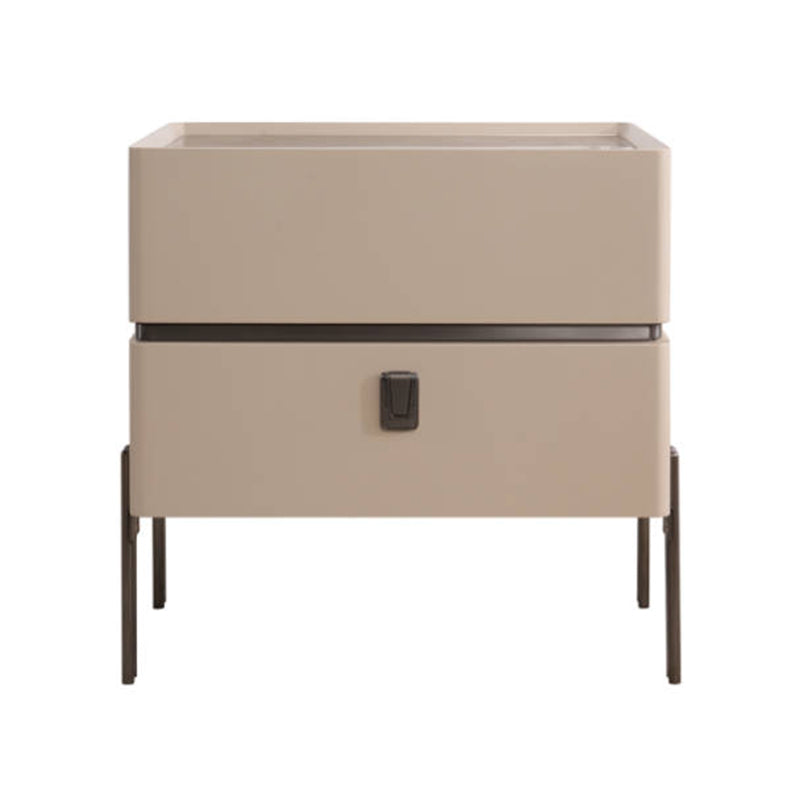 Contemporary Nordic Sintered Stone Bedside Table - 2 Drawers Alloy Legs Nightstand For Bedroom