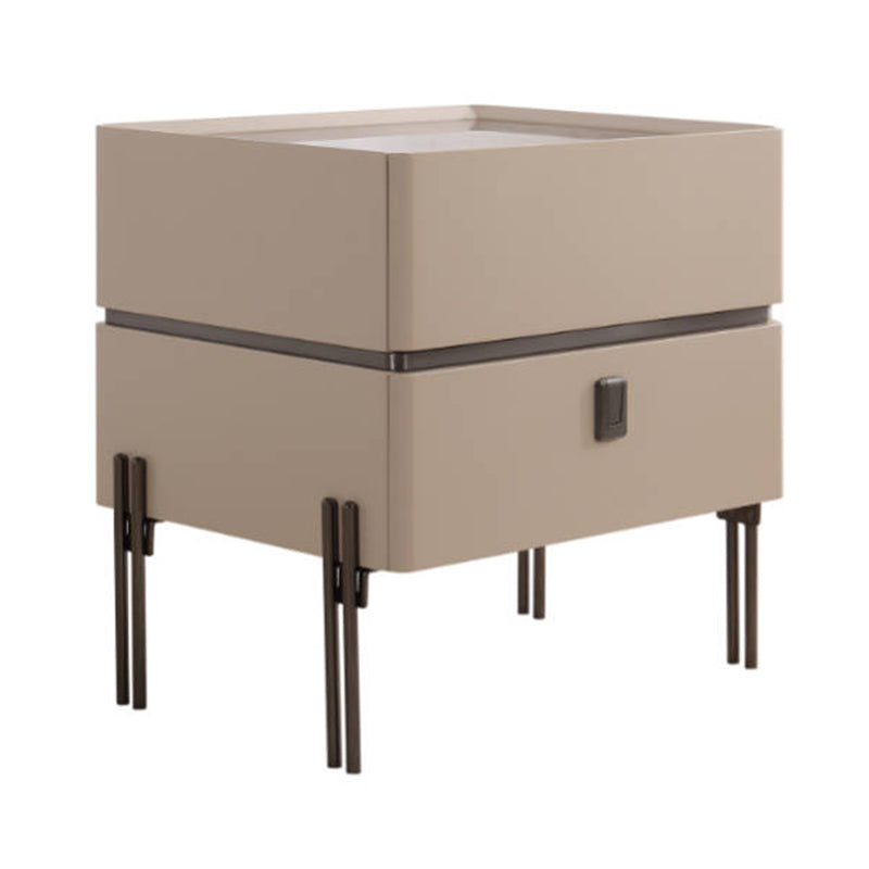 Contemporary Nordic Sintered Stone Bedside Table - 2 Drawers Alloy Legs Nightstand For Bedroom
