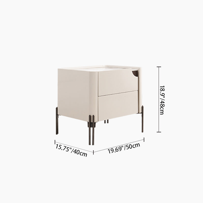 Contemporary Scandinavian Hidden Handle Asymmetry Bedside Table - 2 Drawers Titanium Alloy Base Nightstand For Bedroom