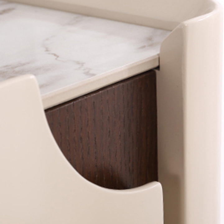 Contemporary Scandinavian Hidden Handle Asymmetry Bedside Table - 2 Drawers Titanium Alloy Base Nightstand For Bedroom