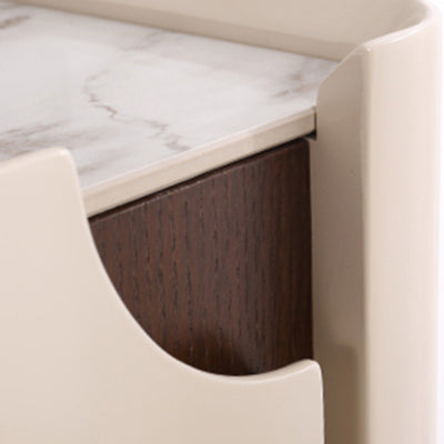 Contemporary Scandinavian Hidden Handle Asymmetry Bedside Table - 2 Drawers Titanium Alloy Base Nightstand For Bedroom