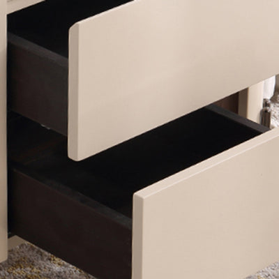 Contemporary Scandinavian Hidden Handle Asymmetry Bedside Table - 2 Drawers Titanium Alloy Base Nightstand For Bedroom