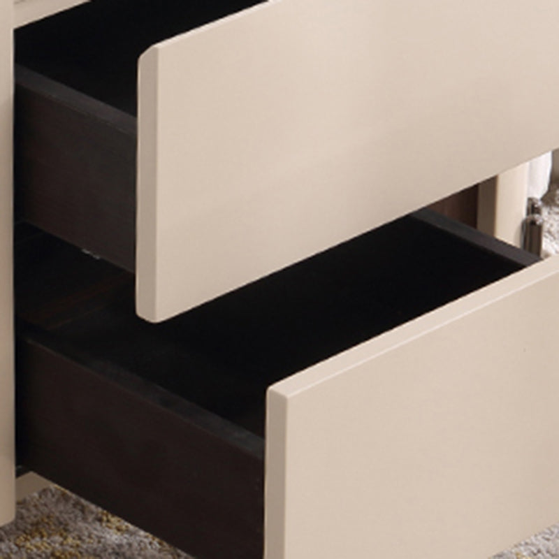 Contemporary Scandinavian Hidden Handle Asymmetry Bedside Table - 2 Drawers Titanium Alloy Base Nightstand For Bedroom