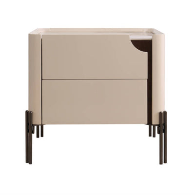 Contemporary Scandinavian Hidden Handle Asymmetry Bedside Table - 2 Drawers Titanium Alloy Base Nightstand For Bedroom
