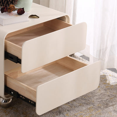 Contemporary Nordic Soft-Edge Curves Bedside Table - 2 Drawers Metal Ball Legs Nightstand For Bedroom