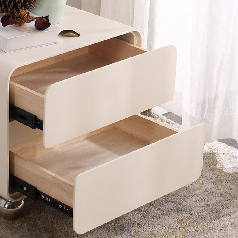 Contemporary Nordic Soft-Edge Curves Bedside Table - 2 Drawers Metal Ball Legs Nightstand For Bedroom