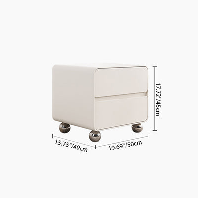 Contemporary Nordic Soft-Edge Curves Bedside Table - 2 Drawers Metal Ball Legs Nightstand For Bedroom