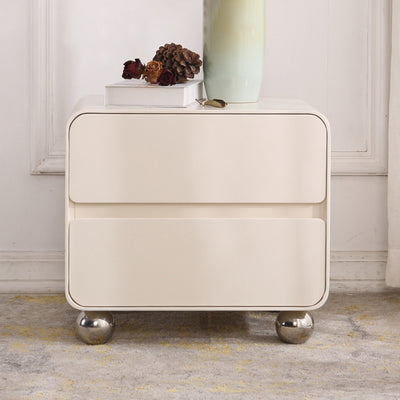 Contemporary Nordic Soft-Edge Curves Bedside Table - 2 Drawers Metal Ball Legs Nightstand For Bedroom
