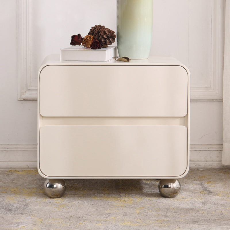 Contemporary Nordic Soft-Edge Curves Bedside Table - 2 Drawers Metal Ball Legs Nightstand For Bedroom