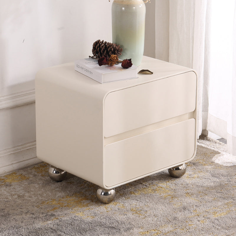 Contemporary Nordic Soft-Edge Curves Bedside Table - 2 Drawers Metal Ball Legs Nightstand For Bedroom