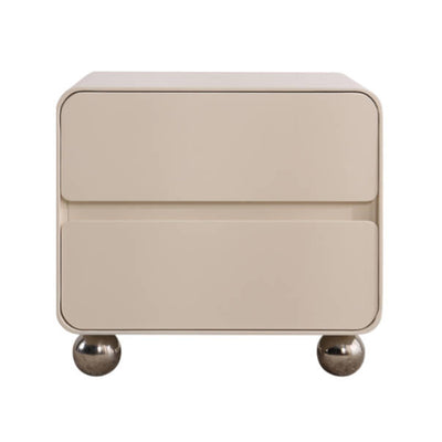 Contemporary Nordic Soft-Edge Curves Bedside Table - 2 Drawers Metal Ball Legs Nightstand For Bedroom