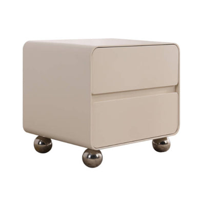 Contemporary Nordic Soft-Edge Curves Bedside Table - 2 Drawers Metal Ball Legs Nightstand For Bedroom