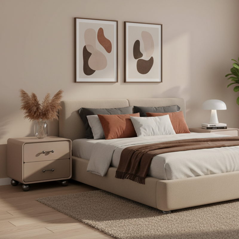 Contemporary Creative Soft Corners Metal Pulls Bedside Table - 2 Drawer Ball Legs Nightstand For Bedroom