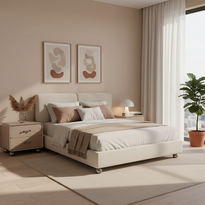 Contemporary Creative Soft Corners Metal Pulls Bedside Table - 2 Drawer Ball Legs Nightstand For Bedroom