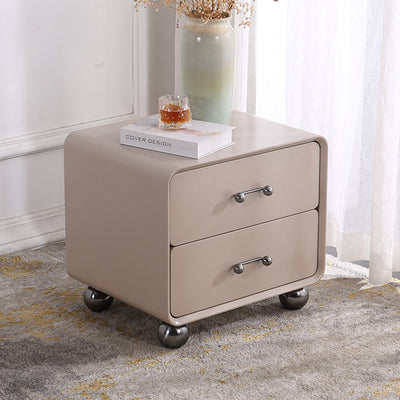 Contemporary Creative Soft Corners Metal Pulls Bedside Table - 2 Drawer Ball Legs Nightstand For Bedroom
