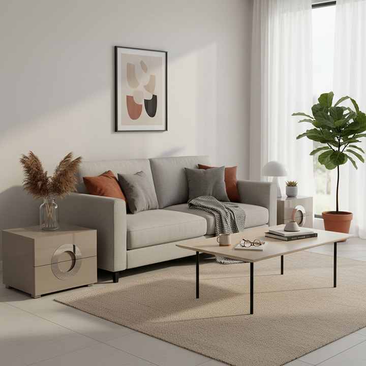 Moderner minimalistischer Nachttisch mit rundem Griff - Öko-MDF 2 Schubladen Nachttisch für das Schlafzimmer 