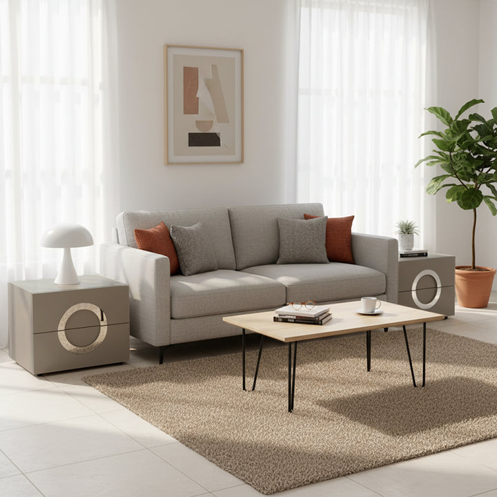 Moderner minimalistischer Nachttisch mit rundem Griff - Öko-MDF 2 Schubladen Nachttisch für das Schlafzimmer 