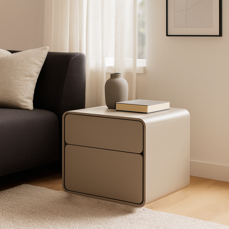 Modern Minimalist Smooth Edge 2 Drawers Nightstand - Curved Corners Bedside Table For Bedroom