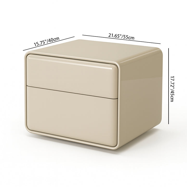 Modern Minimalist Smooth Edge 2 Drawers Nightstand - Curved Corners Bedside Table For Bedroom