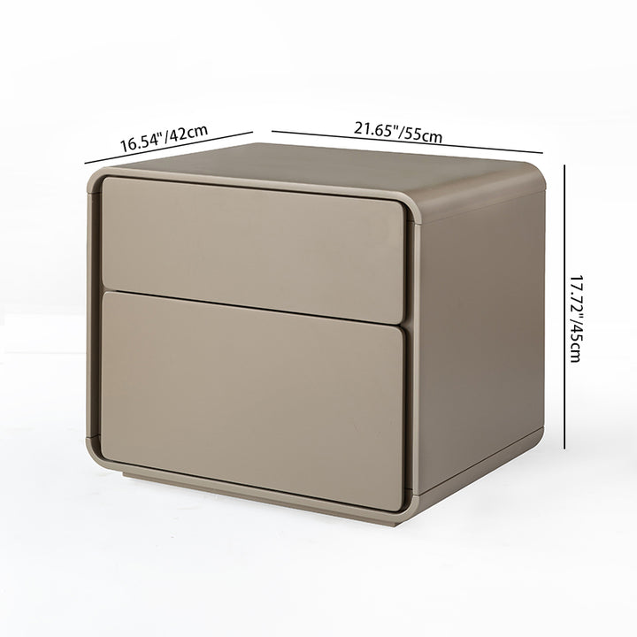 Modern Minimalist Smooth Edge 2 Drawers Nightstand - Curved Corners Bedside Table For Bedroom
