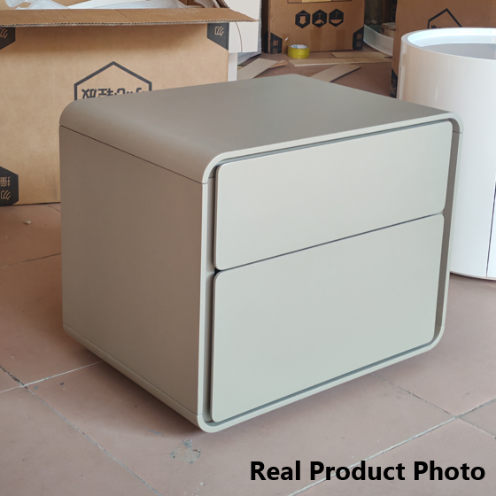 Modern Minimalist Smooth Edge 2 Drawers Nightstand - Curved Corners Bedside Table For Bedroom