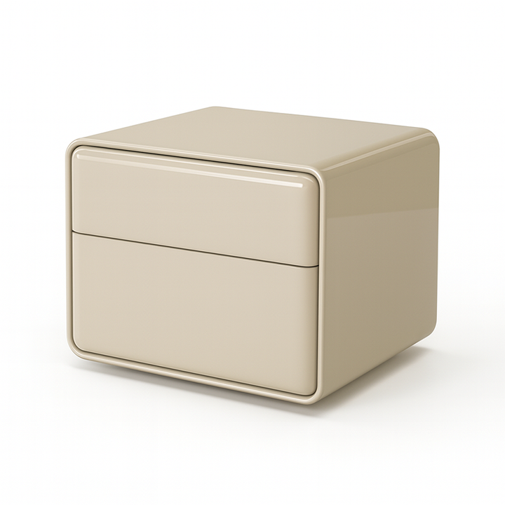 Modern Minimalist Smooth Edge 2 Drawers Nightstand - Curved Corners Bedside Table For Bedroom