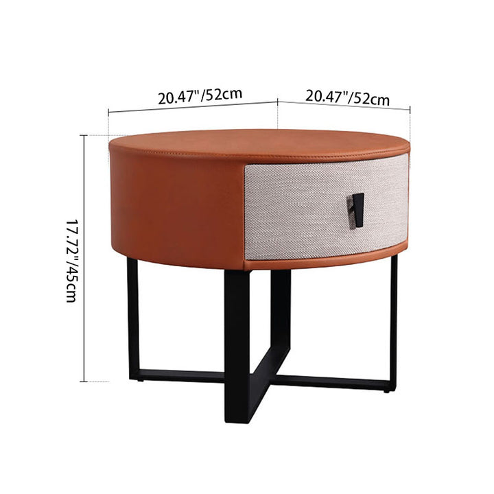 Zeitgenössischer kreativer runder Nachttisch mit 1 Schublade - Nachttisch mit Kunstleder-Metallbeinen für das Schlafzimmer 