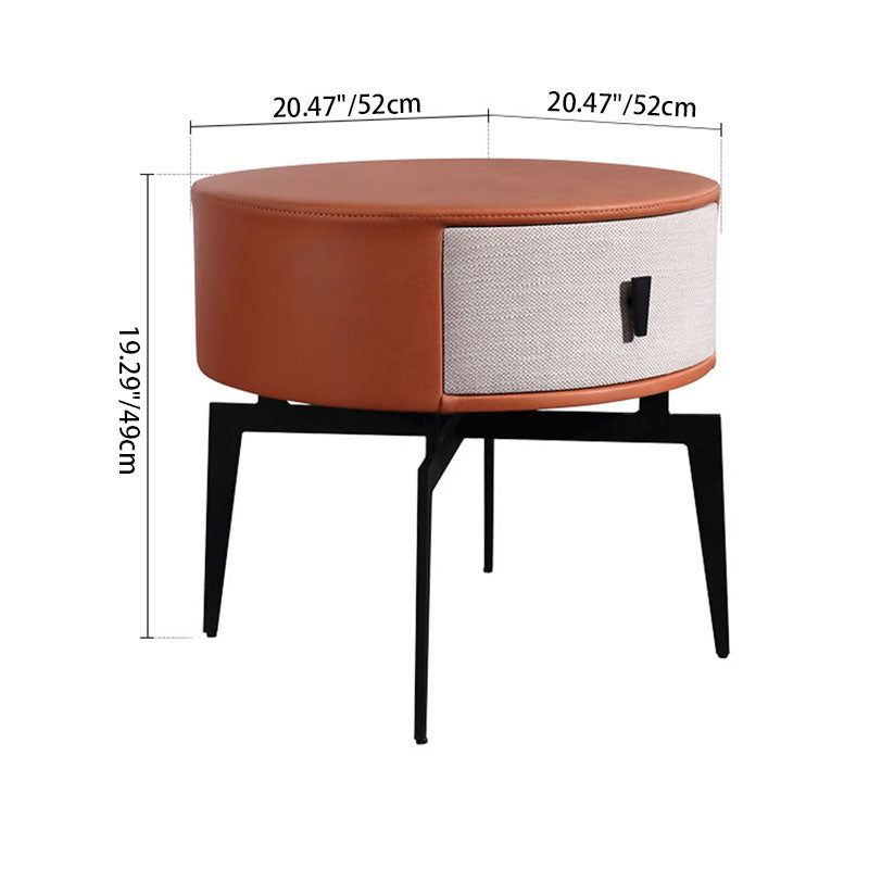 Contemporary Round Accent Bedside Cabinet - Metal Legs 1 Drawer Nightstand For Bedroom