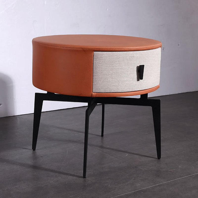 Contemporary Round Accent Bedside Cabinet - Metal Legs 1 Drawer Nightstand For Bedroom