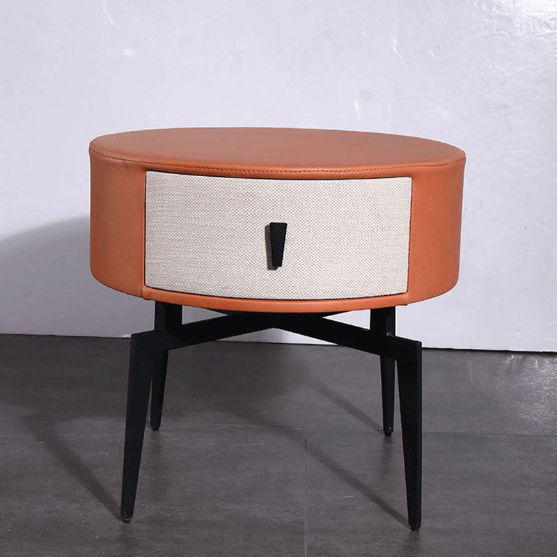 Contemporary Round Accent Bedside Cabinet - Metal Legs 1 Drawer Nightstand For Bedroom