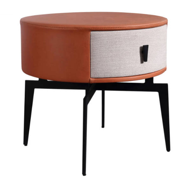 Contemporary Round Accent Bedside Cabinet - Metal Legs 1 Drawer Nightstand For Bedroom