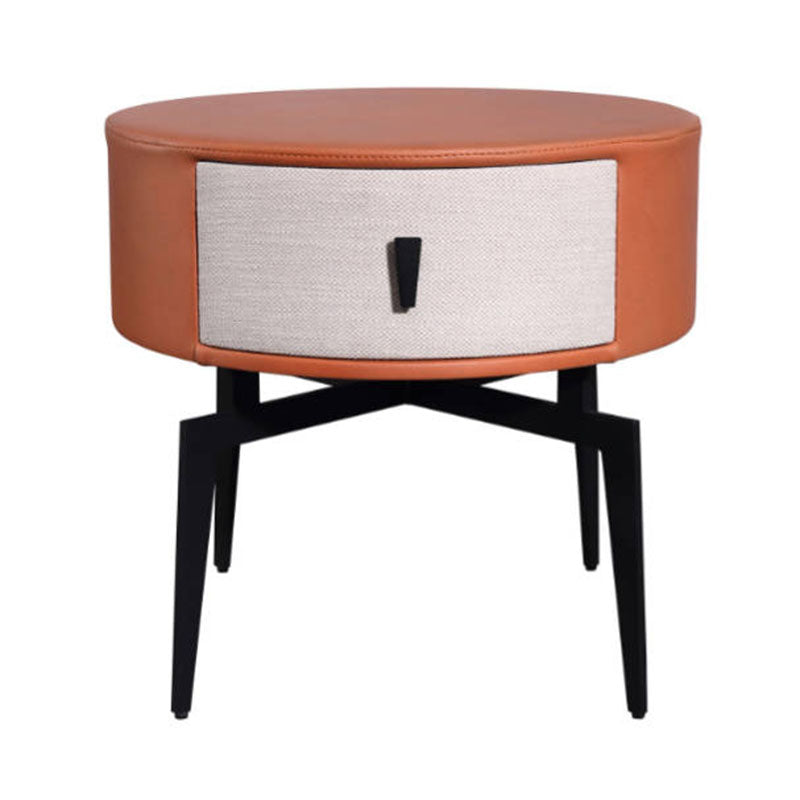 Contemporary Round Accent Bedside Cabinet - Metal Legs 1 Drawer Nightstand For Bedroom