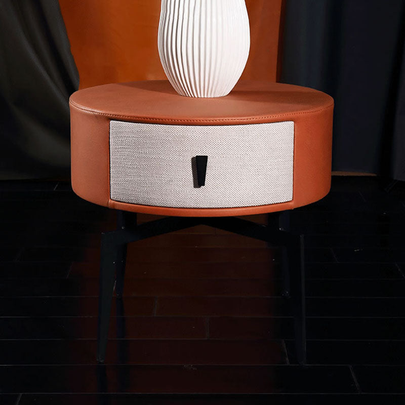 Contemporary Round Accent Bedside Cabinet - Metal Legs 1 Drawer Nightstand For Bedroom