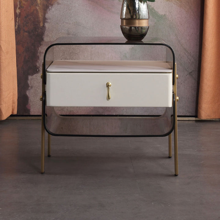 Zeitgenössischer kreativer klarer Acryl-Nachttisch - Goldene Metallbeine 1 Schublade Nachttisch für Schlafzimmer 