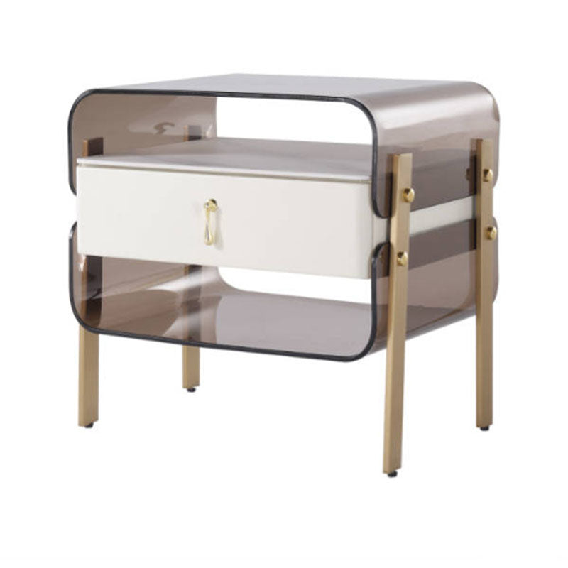 Contemporary Creative Clear Acrylic Bedside Table - Gold Metal Legs 1 Drawer Nightstand For Bedroom