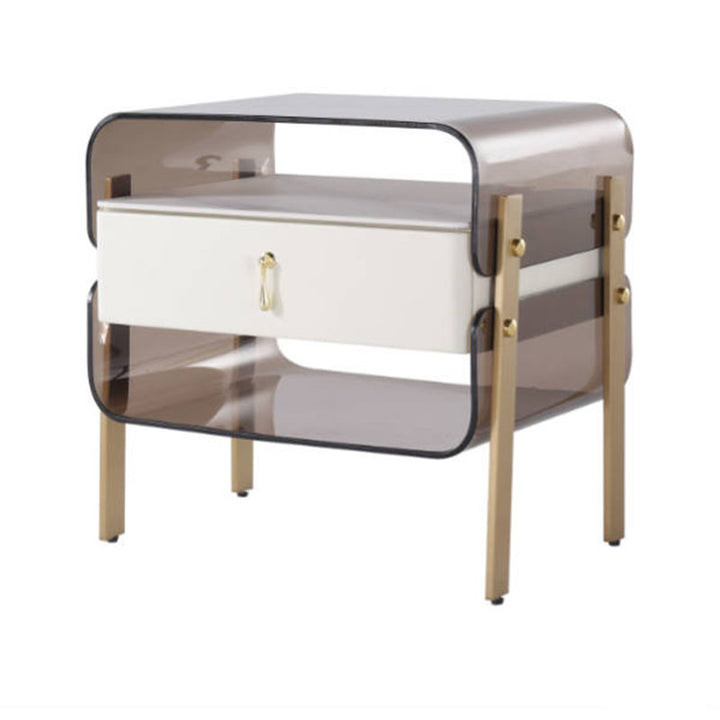 Contemporary Creative Clear Acrylic Bedside Table - Gold Metal Legs 1 Drawer Nightstand For Bedroom