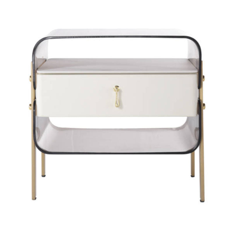 Contemporary Creative Clear Acrylic Bedside Table - Gold Metal Legs 1 Drawer Nightstand For Bedroom