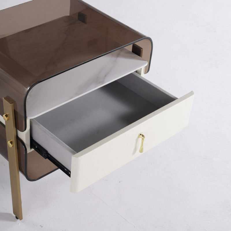 Contemporary Creative Clear Acrylic Bedside Table - Gold Metal Legs 1 Drawer Nightstand For Bedroom