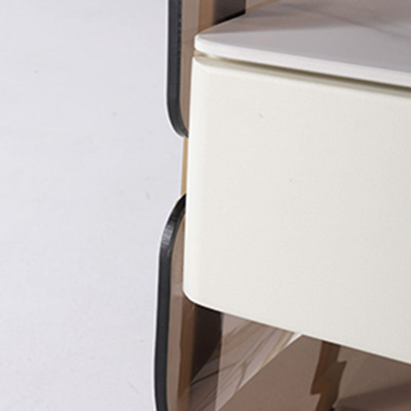 Contemporary Creative Clear Acrylic Bedside Table - Gold Metal Legs 1 Drawer Nightstand For Bedroom
