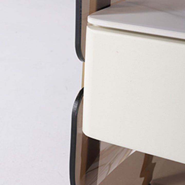 Contemporary Creative Clear Acrylic Bedside Table - Gold Metal Legs 1 Drawer Nightstand For Bedroom