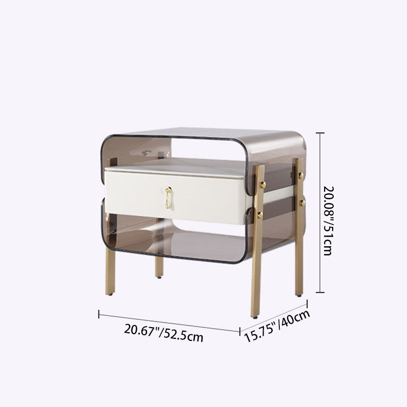 Contemporary Creative Clear Acrylic Bedside Table - Gold Metal Legs 1 Drawer Nightstand For Bedroom