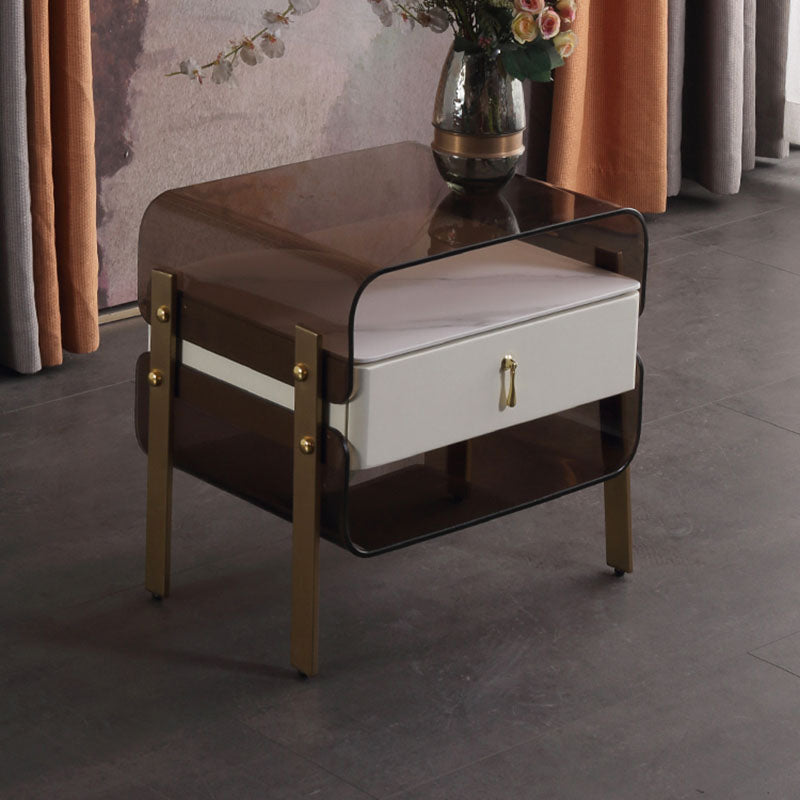 Contemporary Creative Clear Acrylic Bedside Table - Gold Metal Legs 1 Drawer Nightstand For Bedroom
