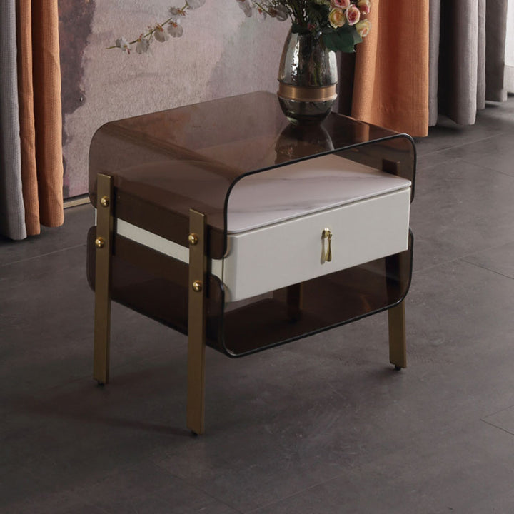Zeitgenössischer kreativer klarer Acryl-Nachttisch - Goldene Metallbeine 1 Schublade Nachttisch für Schlafzimmer 