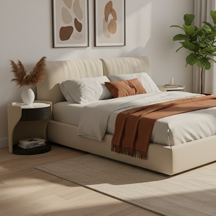 Zeitgemäßer Runde 1 Nachttisch mit versteckter Schublade - Nachttisch aus Kunstleder mit offenem Regal für das Schlafzimmer 