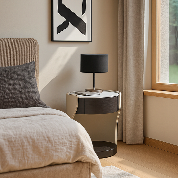 Zeitgemäßer Runde 1 Nachttisch mit versteckter Schublade - Nachttisch aus Kunstleder mit offenem Regal für das Schlafzimmer 